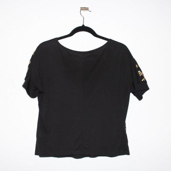 Black Crop Top with Gold Sequins Design Size Medium - Picture 3 of 3